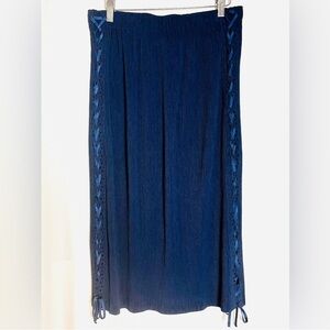 Issey Miyake FETE Pleated Lace-Up Pencil Skirt Navy Made in Japan Size 3